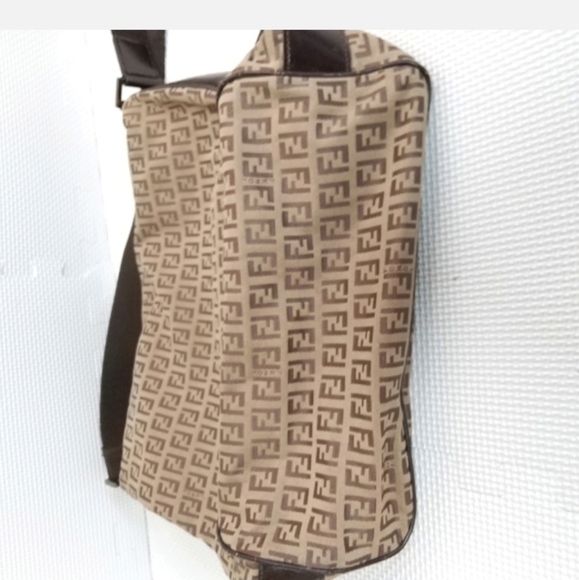 FENDI One Shoulder Tote Bag Zucchino Canvas Leather Used Authentic - Picture 4 of 15